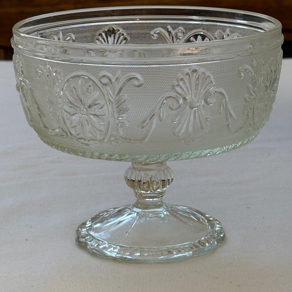 Clear‎ Glass Footed Compote Candy Dish Pedestal Bowl Ornate Design